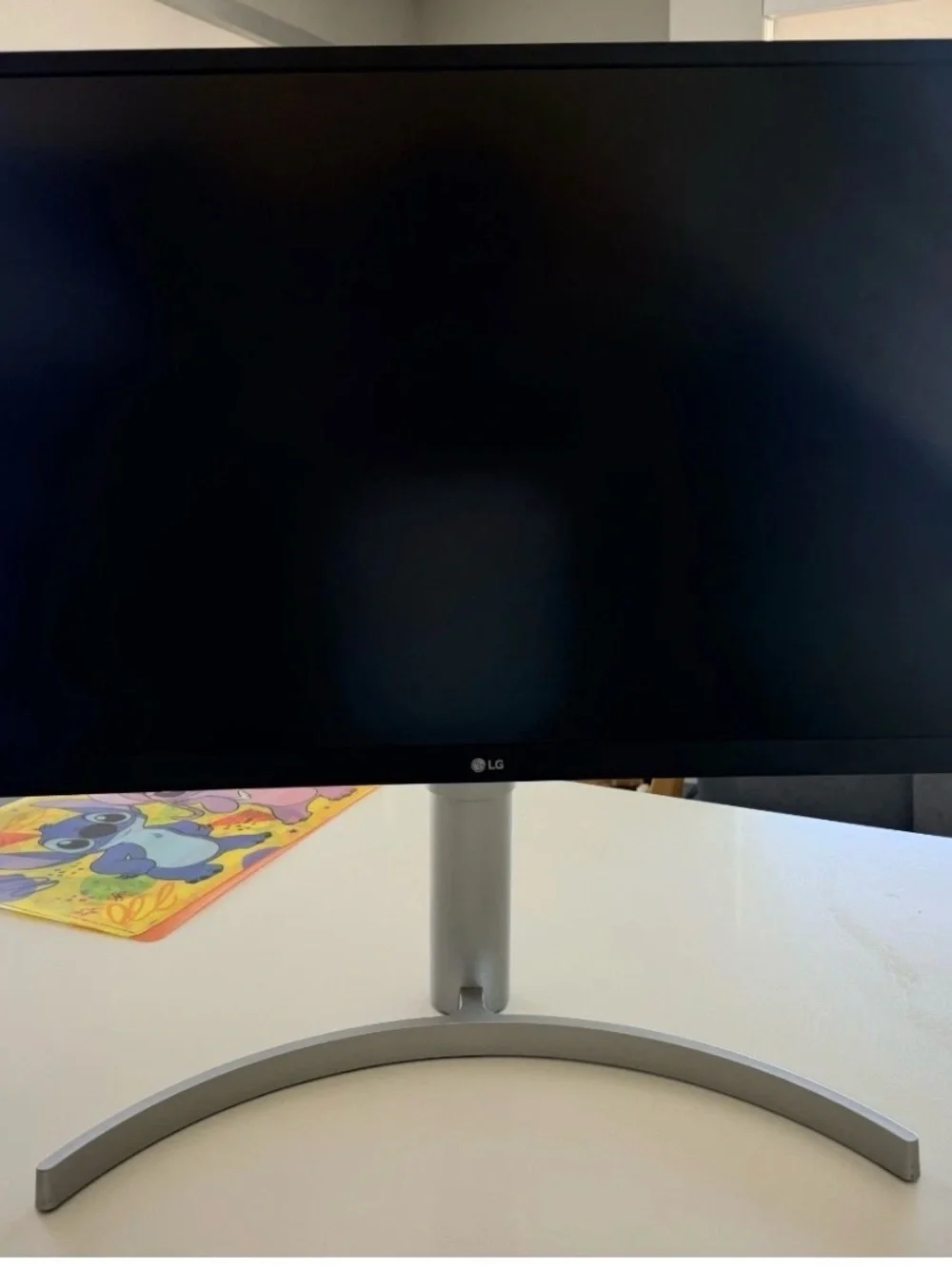 LG White Monitor with Silver Curved Stand
